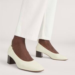 Everlane The Day Heel Round Toe Leather Bone Stacked Block Heel 5.5